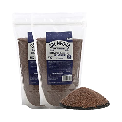 Sal Negra Fina de Himalaya - 1 Kg - 100% Natural y Pura, Rica en Minerales Esenciales, Sin Aditivos, Para Cocina y Salud (2 Ud)