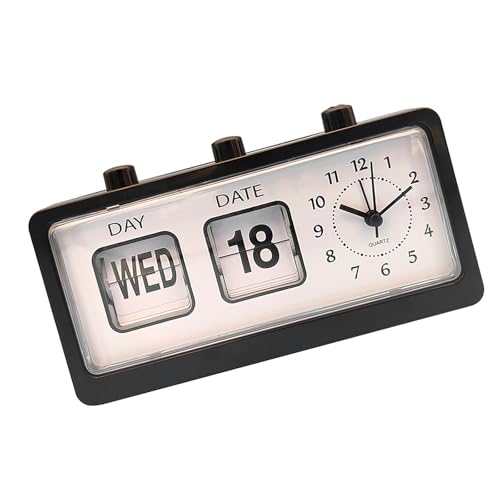 SLXLYH Klassischer mechanischer Retro-Wecker mit manuellem umgeschlagenem Kalender, Datum, Tag, Uhrzeit, Anzeige für Wohnzimmer oder Büro