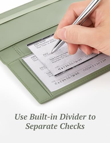 Image of Zreal Checkbook Cover for Women, Premium Vegan Leather Checkbook Holder for Top & Side Tear Duplicate Checks with RFID Blocking (Sage Green)