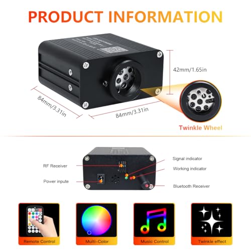 Image of 16W Car Home Starlight Headliner Kit, Twinkle & Sound Activate RGBW Fiber Optic Lights with APP & Remote Control, Star Lights for Ceiling Decoration, 600 pcs 9.8ft