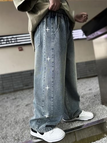 SANGTREE Boy's Jeans Elastic Waist Loose Denim Pants, 3-12 Years4