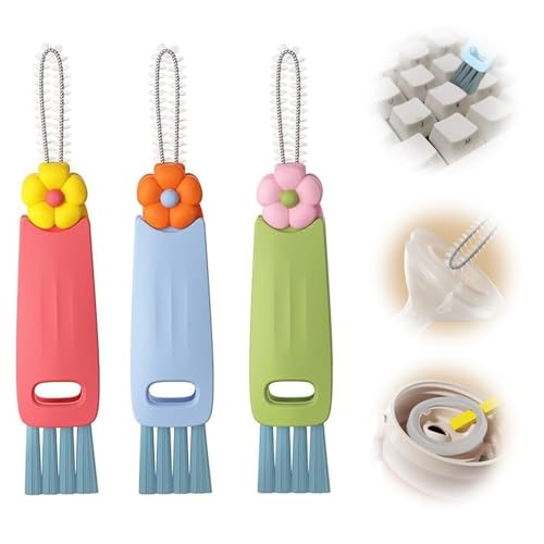 3 Stück Becher Deckel Reinigungsbürste, 3 in 1 Multifunktionale Cup Lid Cleaning Brush, Tragbar Reinigungsbürste in Blütenblattform, Geeignet für Spiralförmige Ecken und Fugen, Becherdeckel