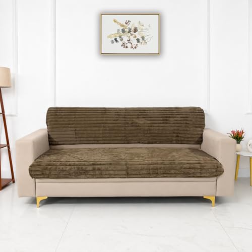 Image of Homerz Premium Rabbit Fur Sofa Cover with Anti-Skid Backing, Soft Plush Fabric Sofa Protector for Living Room Furniture (Coffee, 5 (3+1+1) Seater, Seat Cover with Backrest)