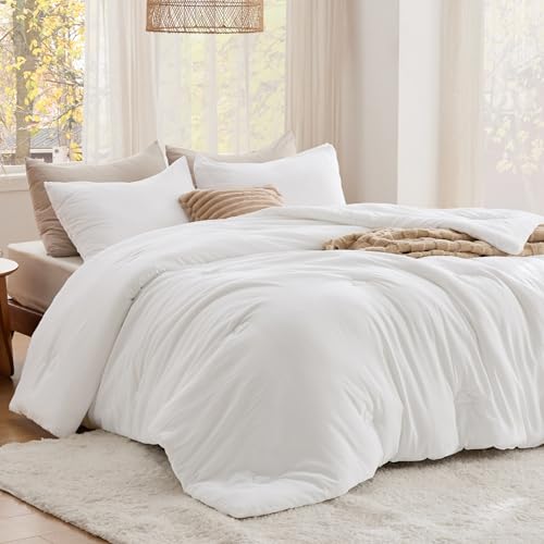 Image of Bedsure Queen Comforter Set White, Soft Prewashed Queen Size Bedding, Quilted Comforter with Cloud Design, Down Alternative Comforter for All Seasons, 3 Pieces Bed Set with 2 Pillow Shams
