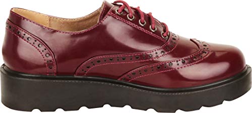 Cambridge Select Women's Round Toe Wingtip Brogue Lace-Up Chunky Flatform Creeper Oxford,8.5 B(M) US,Burgundy PU - Image 4