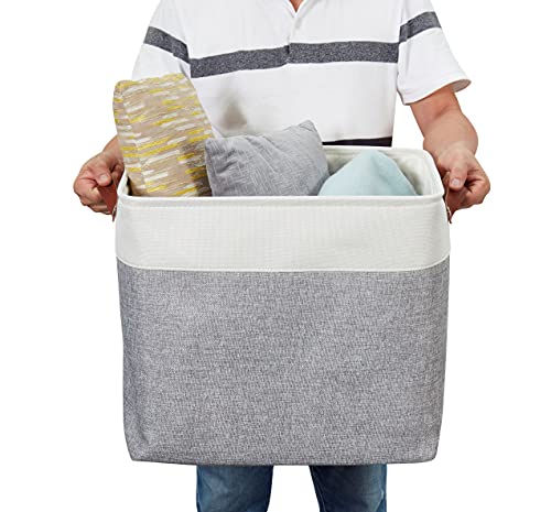 Image of DECOMOMO Storage Baskets | Large Storage Bins 54.5L Fabric Baskets for Organizing Laundry Nursery Toys Cloth Linen Closet Organizers with Handles (Grey and White, XXXL - Jumbo /3P - 17 inch x 13 inch x 15 inch)