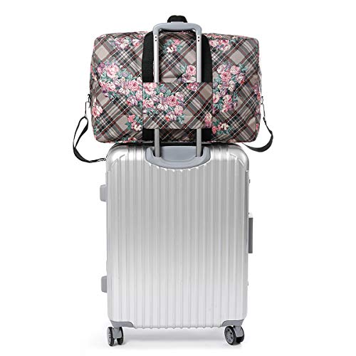 Image of 22 inch Foldable Large Travel Duffel Duffle Bag Sports Gym Tote Bag For Women Overnight Carryon Weekend Bag Shoulder Bag Water Resistant, plaid, Large, Travel Bag