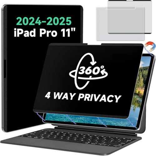 Image of Magnetic 360 Privacy Screen for iPad Pro 11 Inch 2024 /2025 M4 /M5 (5th /6th Generation) Removable Anti Blue Light Glare Filter, Bubble-Free Black Privacy Screen Protector