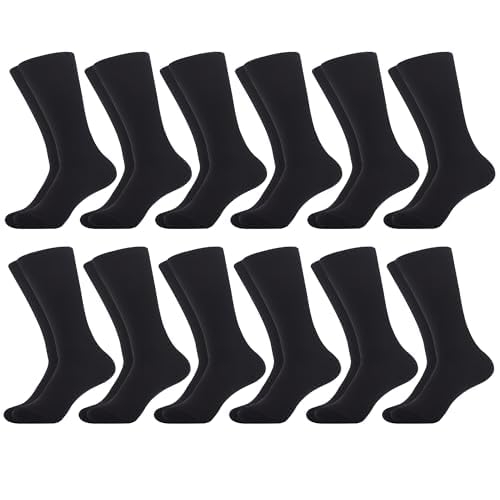 WeciBor Herren Gekämmte Baumwolle ohne Naht Business Socken, 12 Paar Schwarz, 47-50