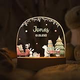 GRAVURZEILE Personalisiertes LED Nachtlicht für Kinder - Eisbär Schlitten - Personalisiert mit Namen & Datum - Tischlampe für Baby - Geschenk zu Weihnachten für Jungen & Mädchen