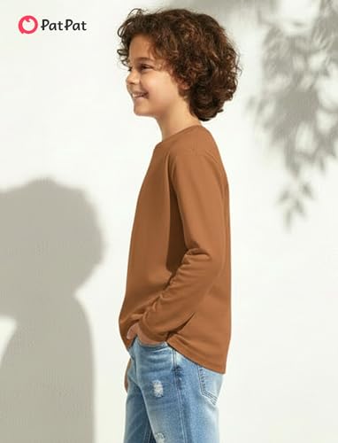 Image of PATPAT Boys Long Sleeve Shirts Cotton Solid Crew Neck Basic Shirts 5-16 Years