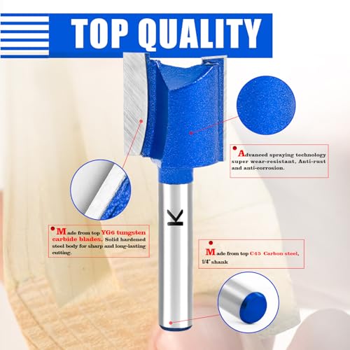 Image of 6Pcs Straight Cut Router Bit Set 1 /4 inch Shank, 3 /4 inch, 5 /8 inch, 1 /2 inch, 3 /8 inch, 5 /16 inch, 1 /4 inch Cutting Dia. for Woodworking, Carbide Tipped Double Flute Dado Straight Router Bit Set