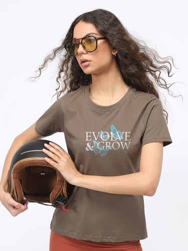 Image of Nobero Women's Graphic Printed T-Shirt | Regular Fit 180 GSM Cotton Tee for Women | Comfortable Round Neck Casual Wear