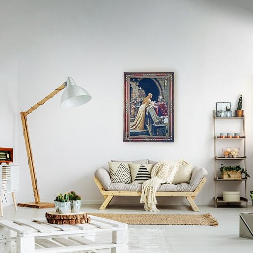 Godspeed Edmund Blair Leighton | Woven Tapestry Wall Art Hanging | Medieval Lady with Arthurian Knight | 100% Cotton USA Size 40x31