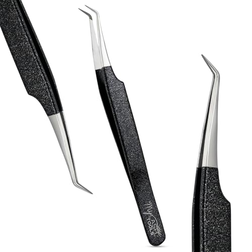 My Lash Tools 45° Volume Fiber Tip Lash Tweezers – 12cm Eyelash Extension Tweezer with Nano Grip Tip, Stainless Steel, Non-Slip Handle (Black)
