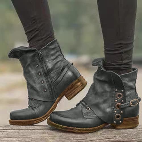 Bcshiye Ankle Boots for Women Low Heel,Fashion Slip-on Dressy Round Toe Combat Boots Comfort Western Chelsea Booties2