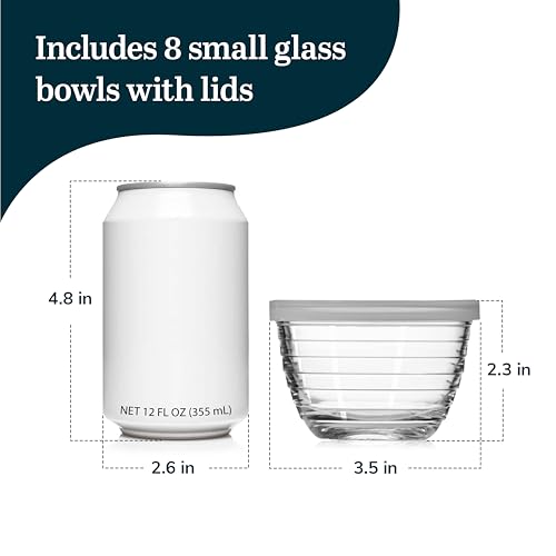 image for Libbey Small Glass Bowls, Glass Containers with Lids Set of 8 to Keep 