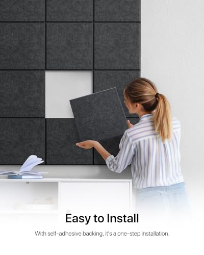 Image of Soundsbay Self-Adhesive Soundproof Wall Panels 18 Pack 12 inchx12 inch Black | Square Acoustic Panels, 150kg /m High Density Covers 18 sq ft, Sound Proof Panels for Walls, Home Office, Bedroom
