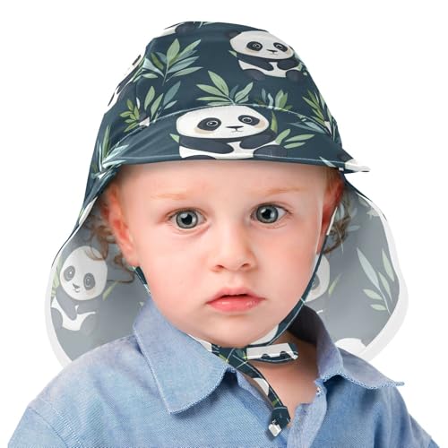 Toddler Sun Hats Baby Boys' Beach Bucket Hat Girl UPF 50+ Protection Wide Brim Travel Essentials Cute Pandas Green Leaves2
