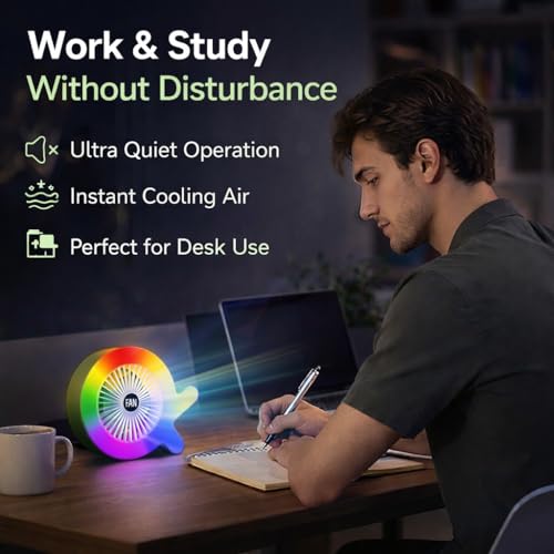 Image of One94Store Fish-Shaped Portable USB Table Fan, 1200mAh Rechargeable Mini Fan with 3 Wind Speed, Up to 4Hrs Runtime, Low Noise Lightweight Desktop & Handheld Cooling Fan for Home, Office (White)
