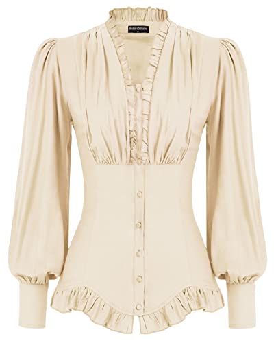 SCARLET DARKNESS Gothic Rüschenbluse Damen Langarm V-Ausschnitt mit...