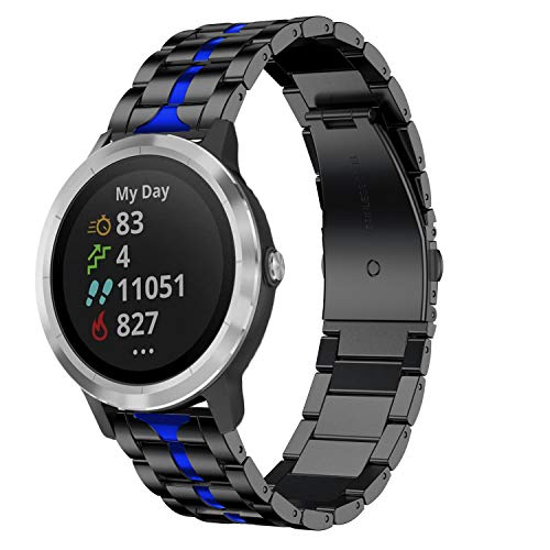 Anrir Compatible for Garmin Vivoactive 3 Band, 20mm Quick Release Stainless Steel Band for Garmin Forerunner 645/245 Music, Garmin Venu, Garmin Vivomove 3 44mm, Vivomove HR/Luxe/Style 42mm-Black&Blue
