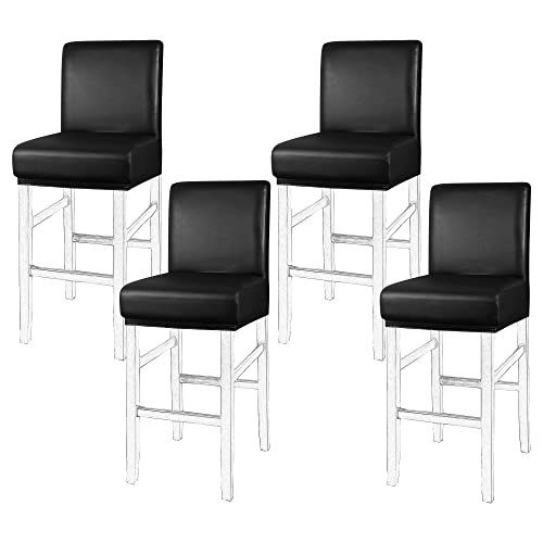 PiccoCasa Fundas impermeables para taburete de bar, de piel sintética, 4 unidades, con banda elástica, color negro, para sillas laterales Cover