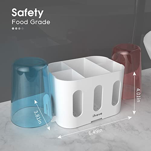 Ihave Toothbrush Holders For Bathrooms With 2 Cups, Tooth Brushing Holder Bathroom Organizer Countertop, Electric Tooth Brush Holder With 5 Slots And 2 Hanging Holes Bathroom Set #TOP5