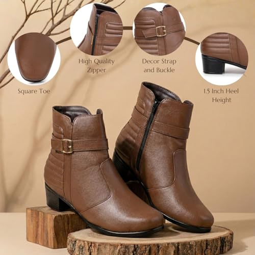 Image of TRASE Stylish Boots for Woman | Synthetic Leather Trendy Winter Shoes with Buckle Strap & Zipper | Comfortable & Lightweight Ladies Footwear