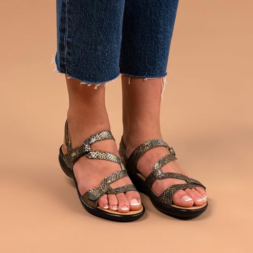 Image of Revere Emerald Adjustable Sandal for Women - Peacock Python Orthotic Dress Shoe with Arch Support, Comfortable Walking Shoe for Plantar Fasciitis & Bunions - US 12