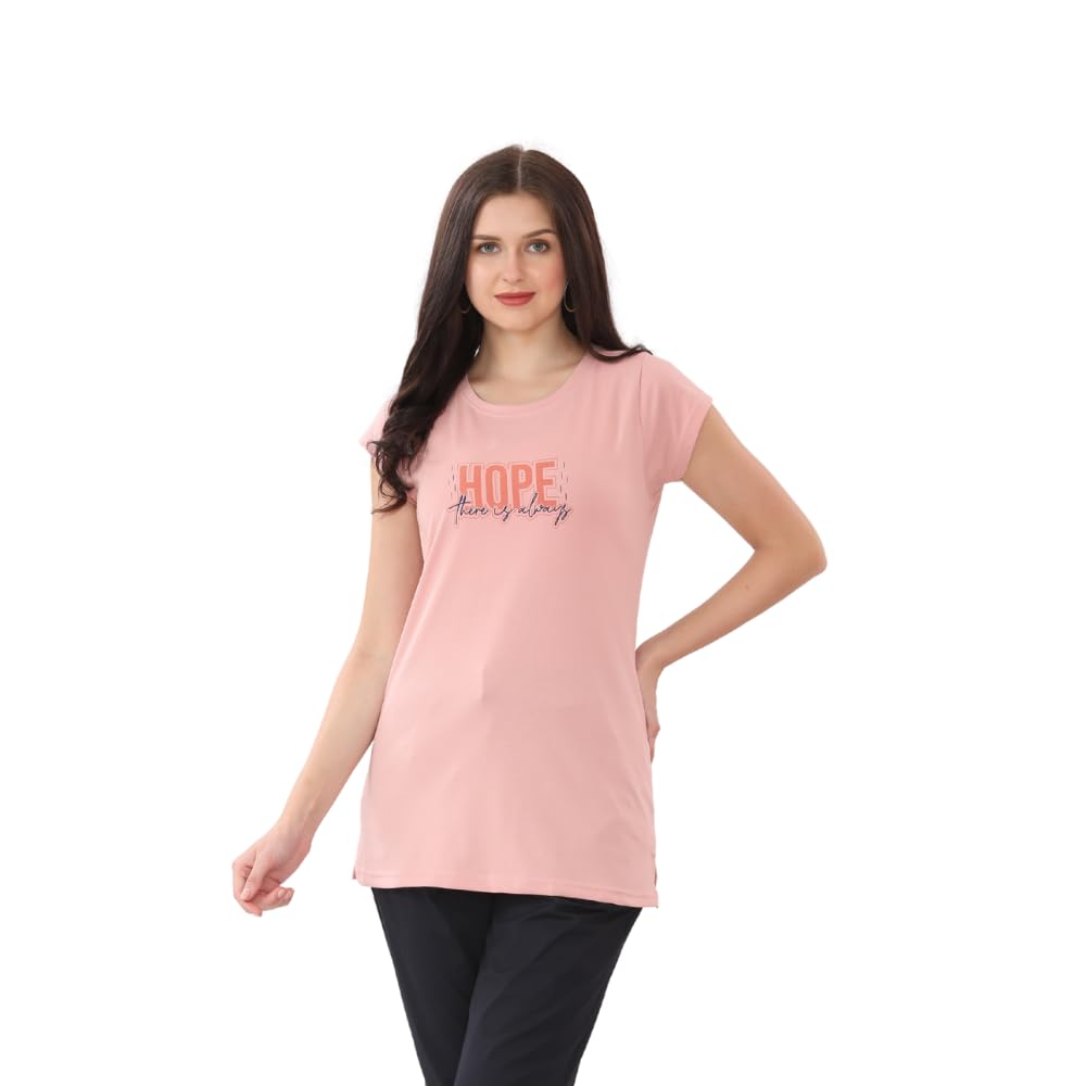 cotton long t-shirt for women, casual printed design, comfortable fit, crew neck tshirt for women, casual t shirt