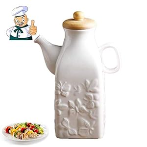 Keramische oliekan Olijfolie of azijnflesdispenser Anti-lekkage oliesproeier, handgemaakt wit vlinder reliëfontwerp, keuken, woonkamer, eetkamer, feest, witB, 650ML
