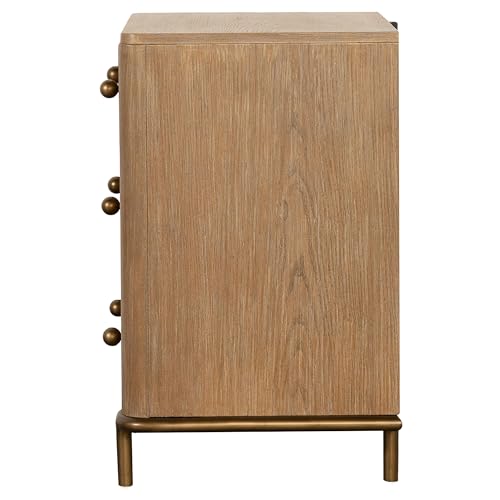 Coaster Home Furnishings - Arini - Wood - 3-Drawer Nightstand with Dual USB Ports, Felt-Lined Top Drawer, Aged Brass Round Knobs and Metal Base - Bedroom - Sand Wash - 224302 - Image 5