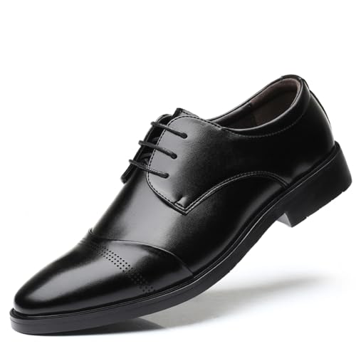 Image of Men's Dress Shoes Casual Oxford Shoes Business Lace-up Derby Formal Shoes Black 45