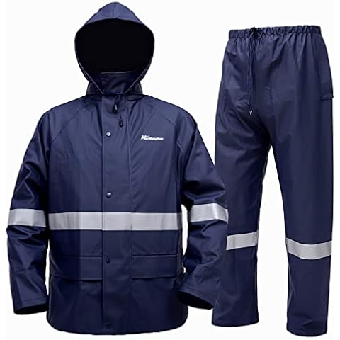 Rain Suit for Men Women, Heavy Duty Waterproof Rain Coat (Jacket + Trousers) Sets Windproof Hooded Rain Gear Work wear (Navy Blue, Large) Cover