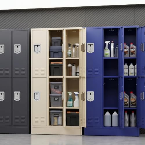 Image of BUTISOW 6 Door Metal Storage Locker for Employees, Heavy Duty Steel School | Locker with Lift Up Handle & Recessed Hasp, Gym Office Lockers with Adjustable Shelves & Hooks, Beige