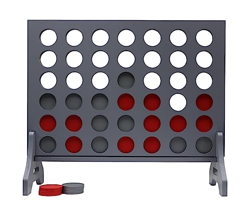 Image of Giant 4 in a Row Game for Family & Adults - Tailgating Pros Jumbo Grey Wooden Four in a Row Indoor & Outdoor Yard Game for Family Party Fun, Portable Activities for Patio, Backyard, and Camping
