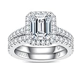 AnuClub Emerald Cut Moissanite Wedding Rings Sets 4.266cttw(3CT Center Stone) Bridal Set D Color...