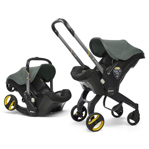 Doona+ Baby Car Seat & Stroller - Convertible 0+ Car Seat and Pram - Anti Rebound Crash Technology 5-Point Harness Adjustable Handle Side Impact Protection (Slate Green)
