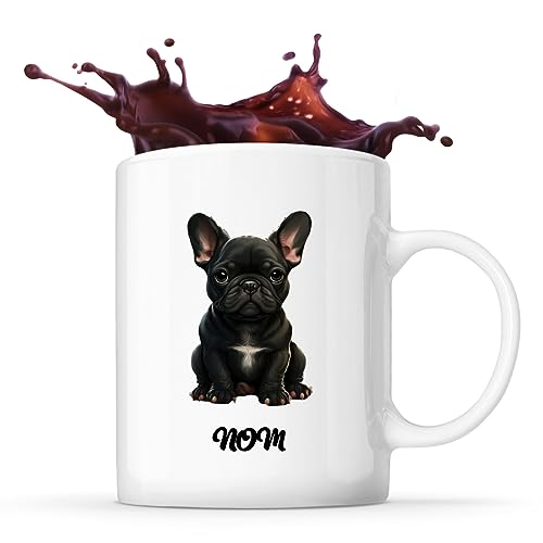 Planetee Tasse Bouledogue Français style Cartoon Prénom Nom Personnalisable | Mug Café Thé...