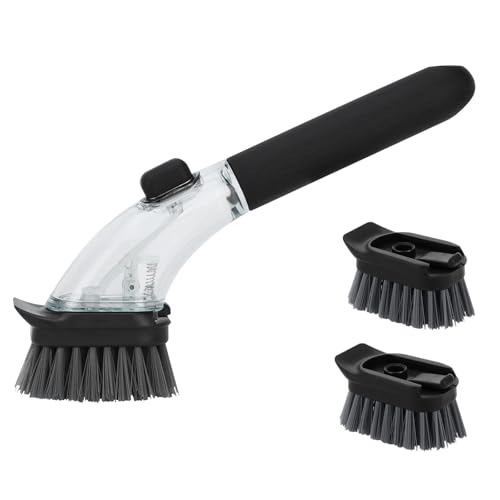 SZDPC Spazzola per piatti con dispenser di sapone, spazzola da cucina con manico per la pulizia di piatti, pentole e lavelli (nero)