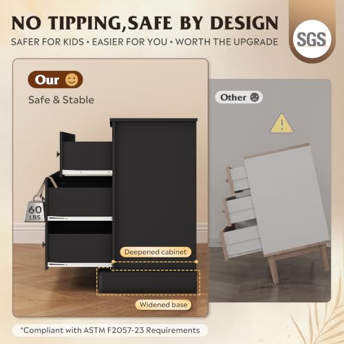 WLIVE 63" Dresser for Bedroom, Modern 9 Drawer Dresser with Exclusive Anti-Tip Structure, Large Wooden Chest of Drawers with Metal Handles for Living Room, Hallway, Closet, Home Furniture, Black