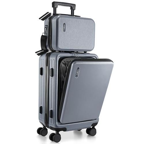 Image of 20 Inch Carry On Luggage 22x14x9 Airline Approved, Carry On Suitcase with Wheels, Hard-shell Carry-on Luggage, Durable Luggage Carry-On, Grey Small Suitcase with Cosmetic Case