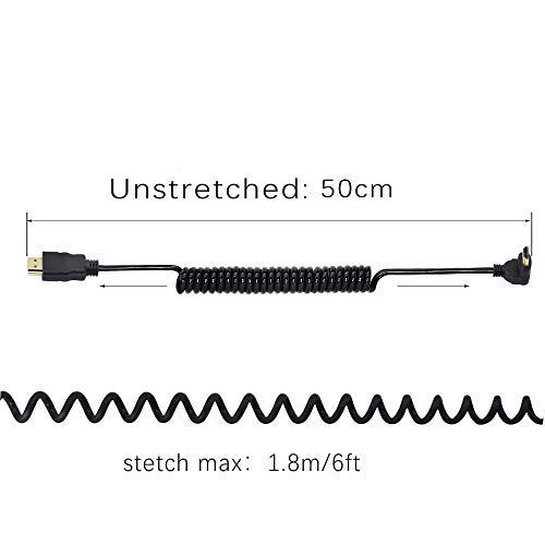Image of Right AngleHDMI Coiled Cable,90A‚ Down Angle HDMI Male to HDMI Male Spring Spiral Cable Support 3D 1080P YOUCHENG for Camera, Monitor