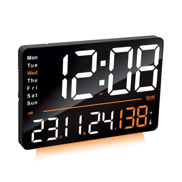 Image of Ajanta Digital Wall Clock with RGB Night Light, Temperature, Calendar and 12 /24H Format (White, 33 x 22 cm)