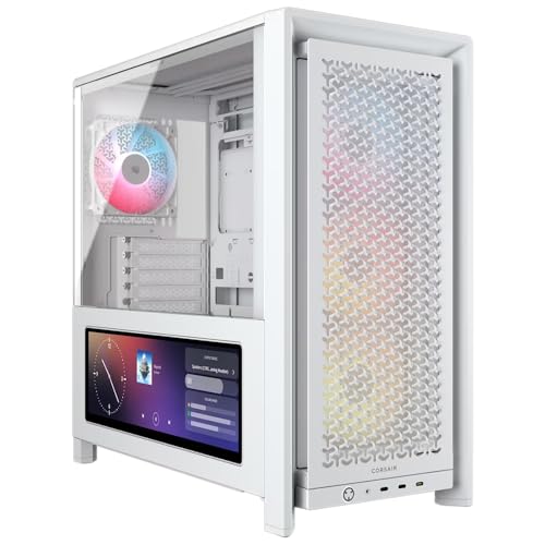 Image of CORSAIR Frame 4000D LCD RS ARGB Modular Mid-Tower ATX PC Case - XENEON Edge LCD Touchscreen, InfiniRail Fan Mounting System, 4X RS120 ARGB PWM Fans, Reverse Motherboard Support - White