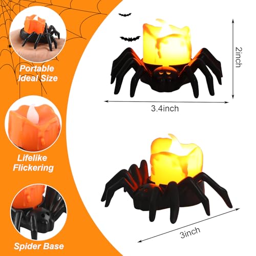 Image of KIMOBER 6Pcs Halloween Flameless Candles,3D Spider Warm LED Tea Light Candles for Indoor Halloween Decorations Home Halloween Decor