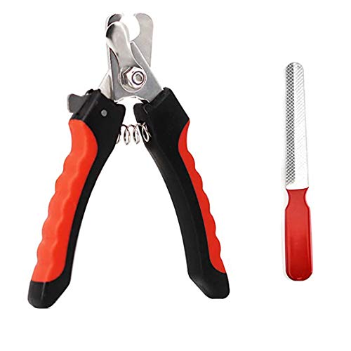 GCIYAEN Pet Nail Clippers and Trimmer with Free Nail File Sturdy Non Slip Handles Professional Safety Guard to Avoid Over-Cutting for Cat Dog Puppy Rabbit Kitten at Home Grooming (Large, Red)