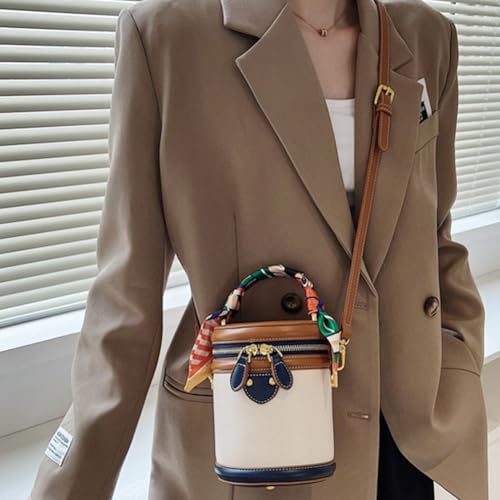 Bucket Bag Female Pu Leather Cylinder Bag Crossbody Round Bag Handle Handbag Retro Cylinder Shoulder Bag for Women4
