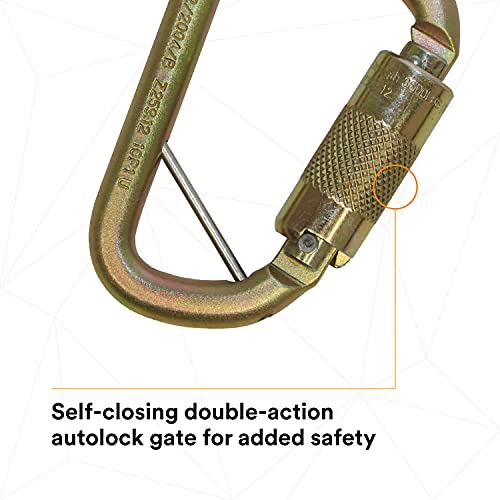 Image of 3M DBI-SALA Saflok 2000117 Carabiner, 11 /16 inch Gate Opening Steel, with Self Closing Locking Gate, Yellow-Zinc